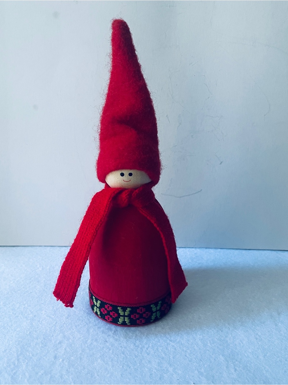 Red Holiday Gnome Figurine with Knit Scarf Sweden Tomte Christmas